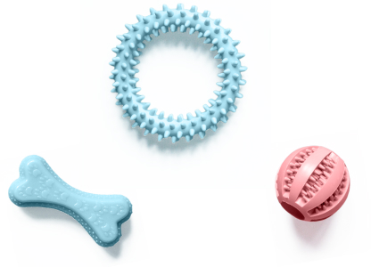 A variety of puppy toys and chew toys